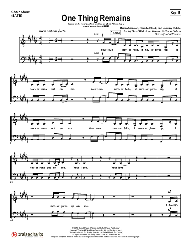 One Thing Remains Choir Sheet (SATB) (Kristian Stanfill / Passion)