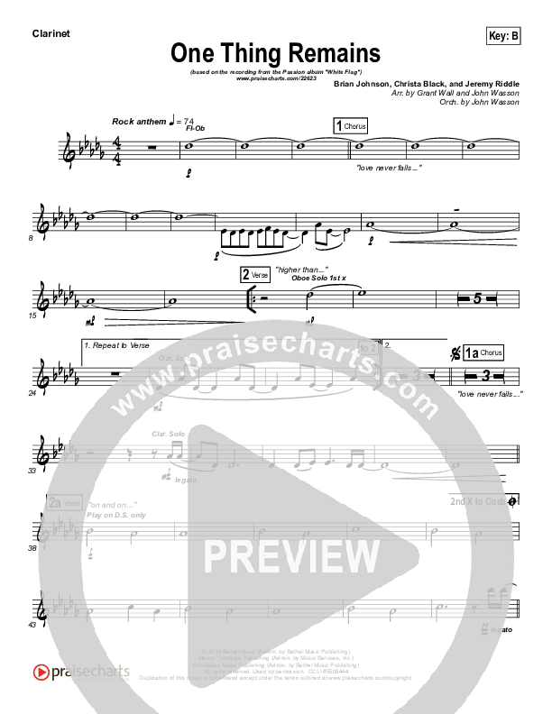 One Thing Remains Clarinet (Kristian Stanfill / Passion)