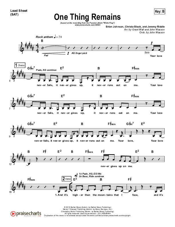 One Thing Remains Lead Sheet (SAT) (Kristian Stanfill / Passion)