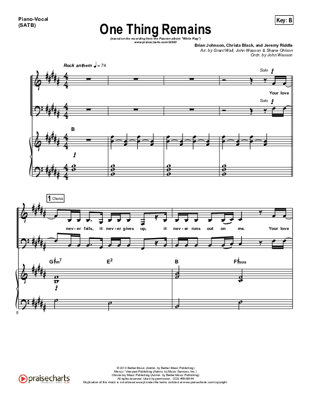One Thing Remains Piano/Vocal (SATB) (Kristian Stanfill / Passion)