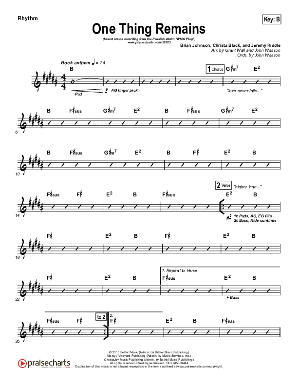 One Thing Remains Rhythm Chart (Kristian Stanfill / Passion)