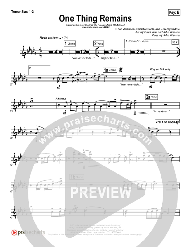 One Thing Remains Tenor Sax 1/2 (Kristian Stanfill / Passion)