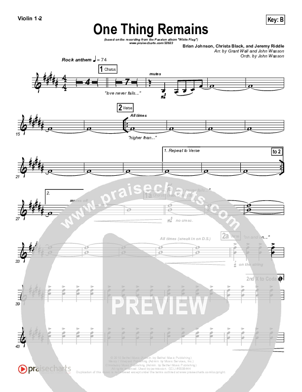 One Thing Remains Violin 1/2 (Kristian Stanfill / Passion)