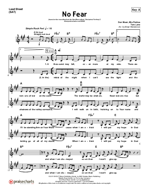 No Fear Lead Sheet (Don Moen)