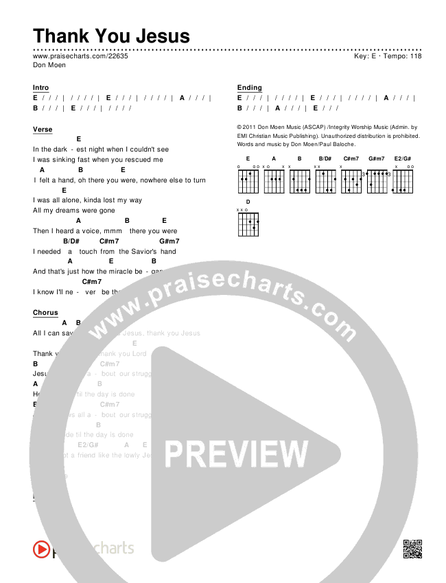 Thank You Jesus Chords & Lyrics (Don Moen)