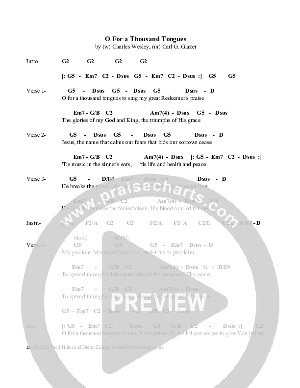 O For A Thousand Tongues Chords & Lyrics (Great Name Worship Project)