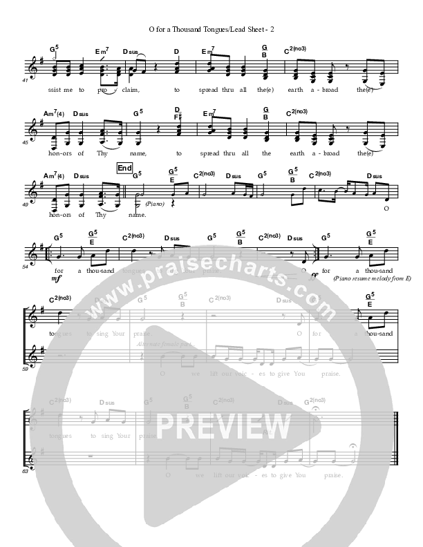 O For A Thousand Tongues Lead Sheet (Great Name Worship Project)