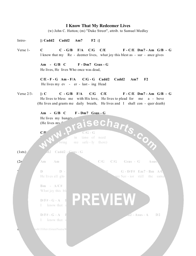 My Redeemer Lives Chord Chart