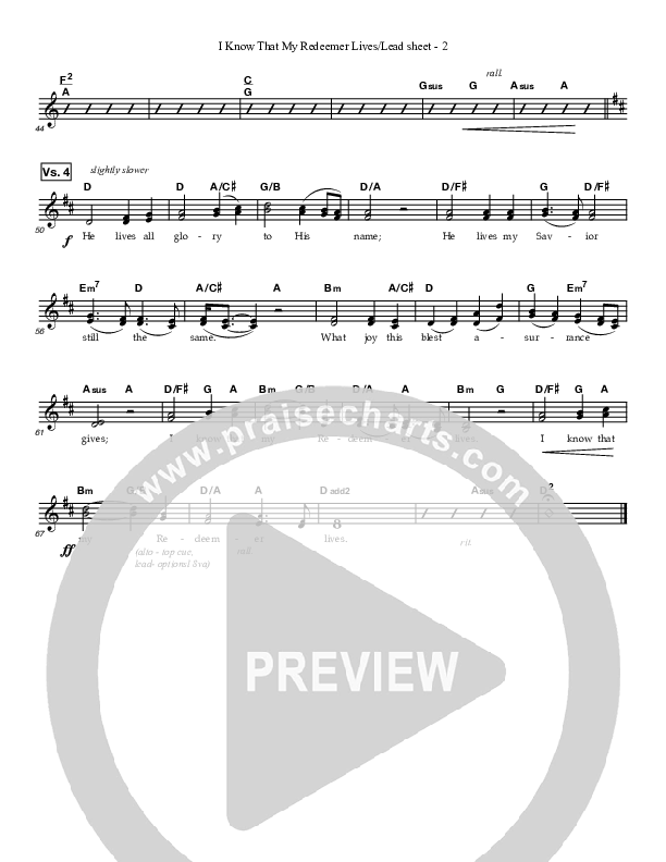 I Know That My Redeemer Lives Lead Sheet (Great Name Worship Project)