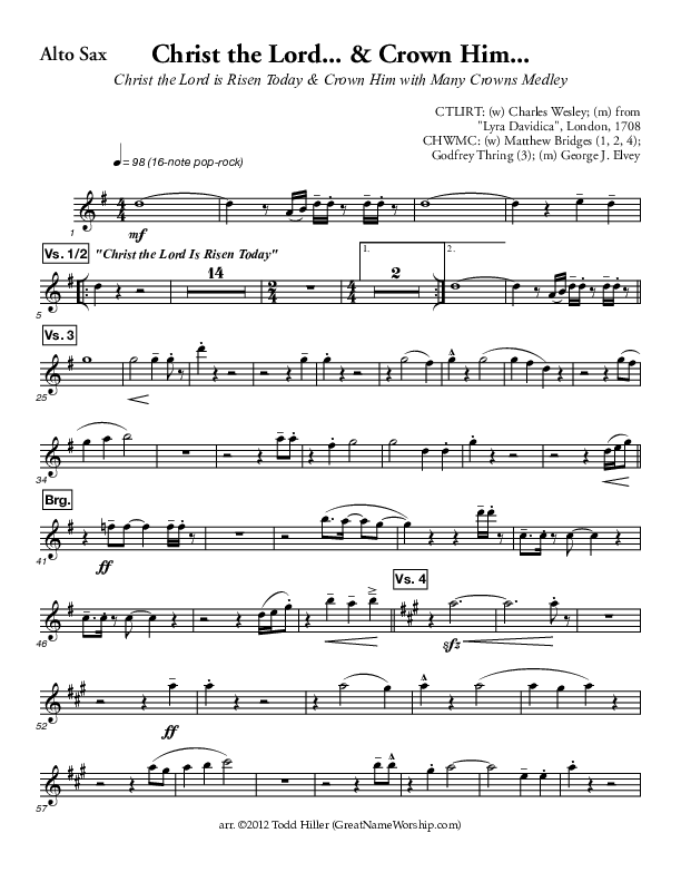 Christ The Lord And Crown Him Medley Alto Sax 1/2 (Great Name Worship Project)