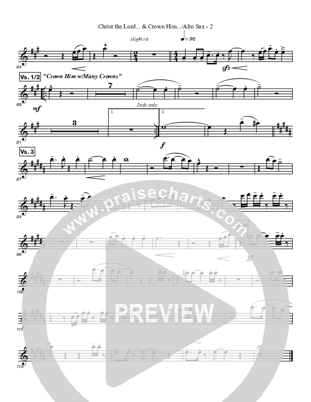 Christ The Lord And Crown Him Medley Alto Sax 1/2 (Great Name Worship Project)