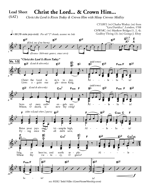 Christ The Lord And Crown Him Medley Lead Sheet (SAT) (Great Name Worship Project)