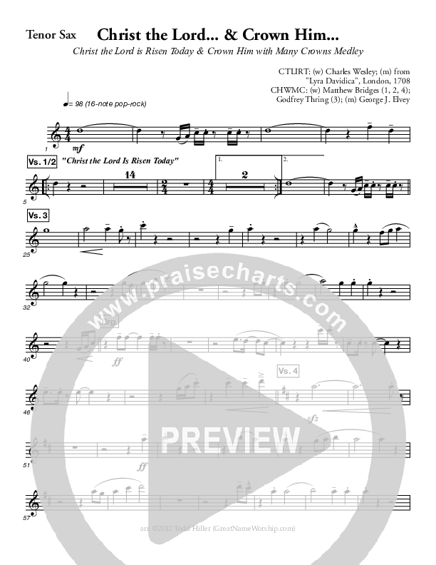 Christ The Lord And Crown Him Medley Tenor Sax 2 (Great Name Worship Project)