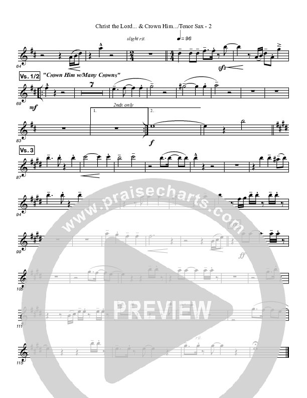 Christ The Lord And Crown Him Medley Tenor Sax 2 (Great Name Worship Project)