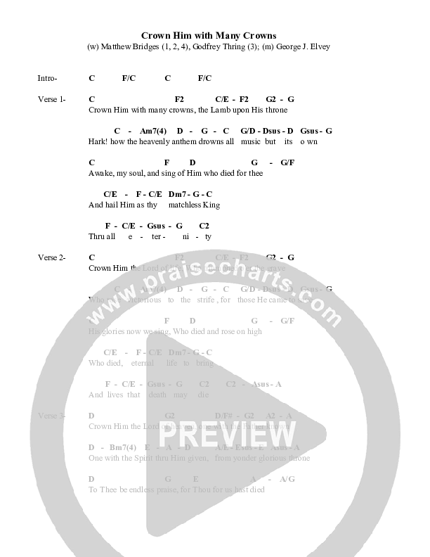 Crown Him With Many Crowns Chord Chart (Great Name Worship Project)