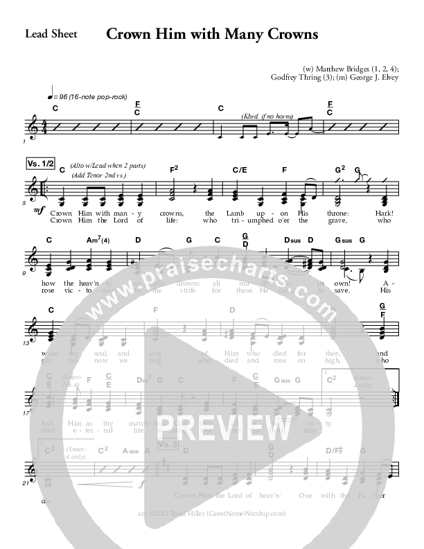 Crown Him With Many Crowns Lead Sheet (Great Name Worship Project)