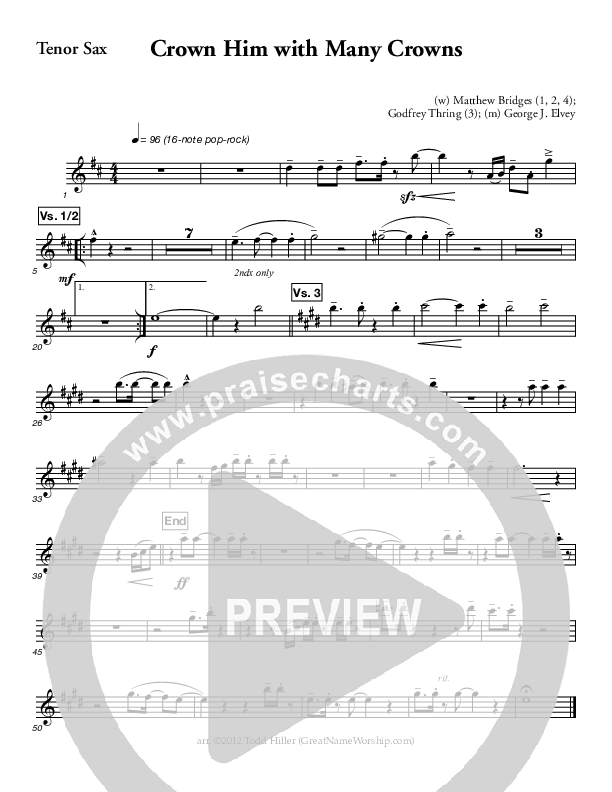 Crown Him With Many Crowns Tenor Sax 2 (Great Name Worship Project)