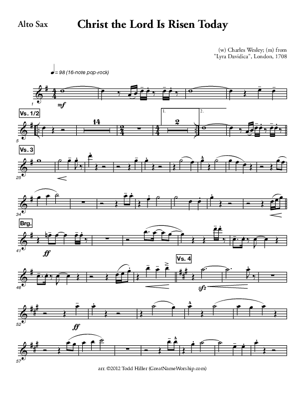 Christ The Lord Is Risen Today Alto Sax (Great Name Worship Project)