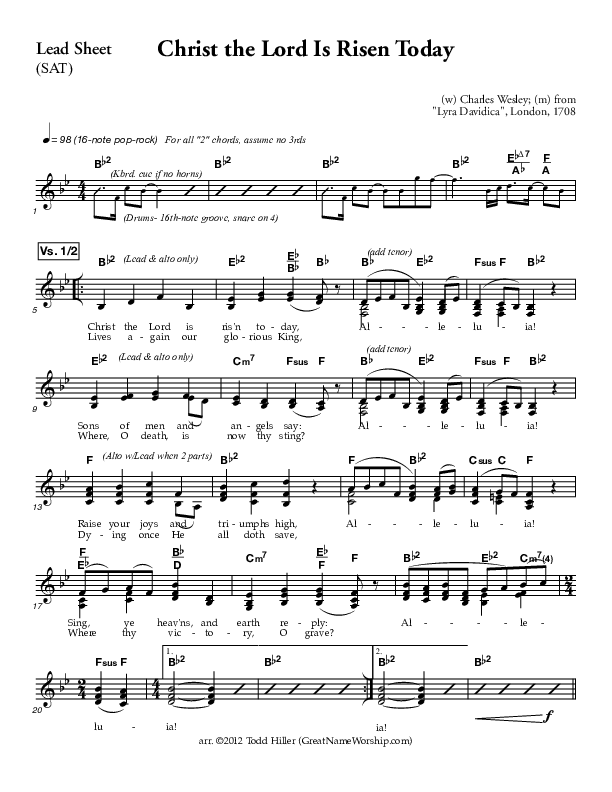 Christ The Lord Is Risen Today Lead Sheet (SAT) (Great Name Worship Project)