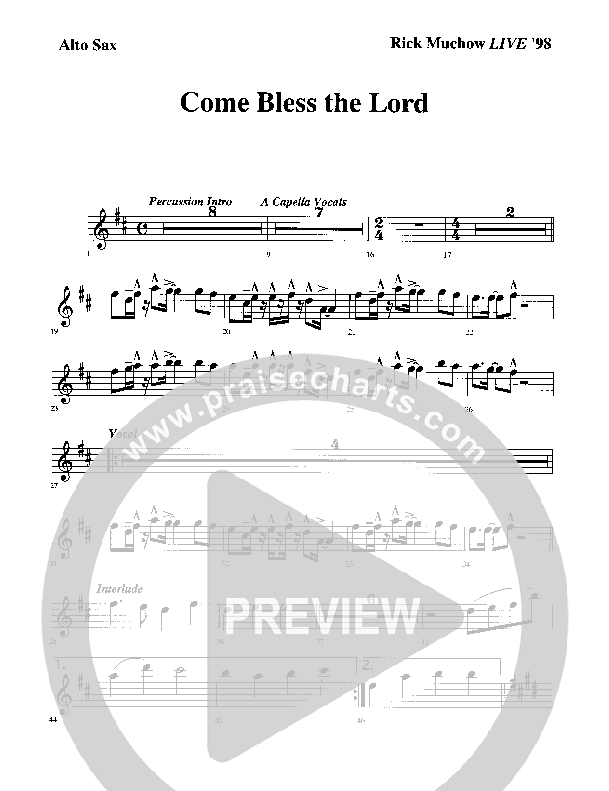 Come Bless The Lord Alto Sax (Rick Muchow)
