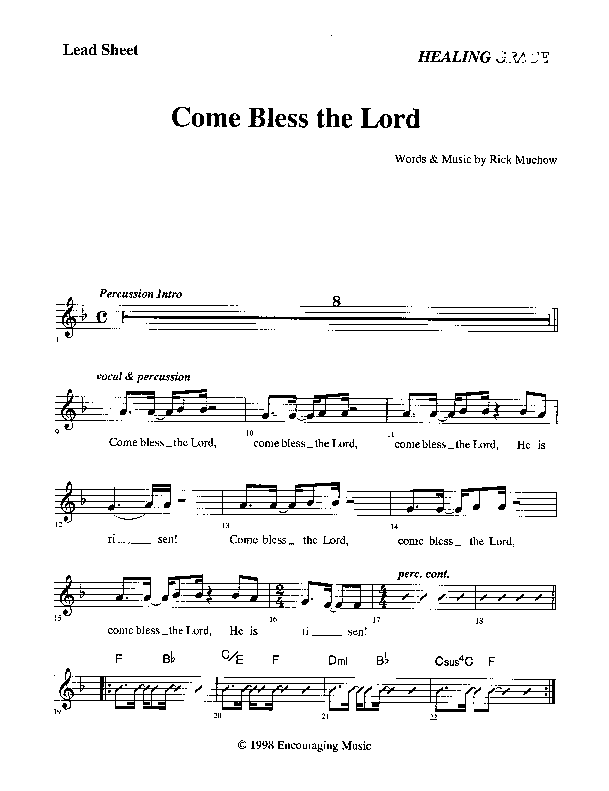 Come Bless The Lord Lead Sheet (Rick Muchow)