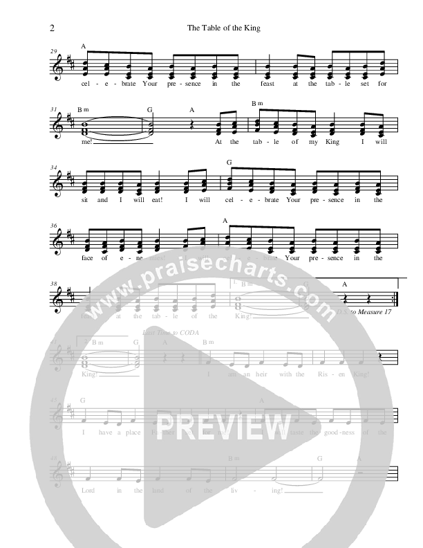 The Table Of The King Lead Sheet (Dennis Jernigan)