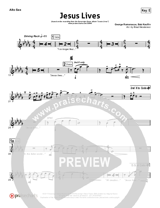 Jesus Lives Alto Sax (Sovereign Grace)