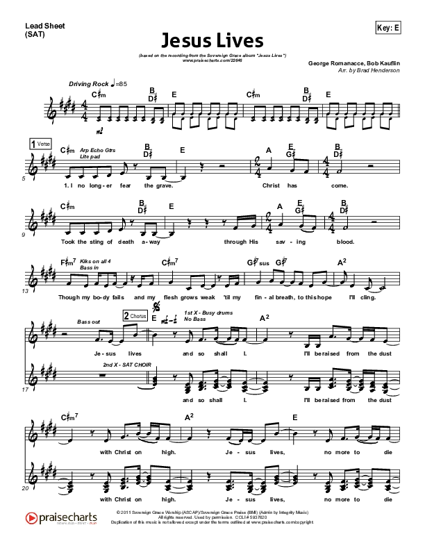 Jesus Lives Lead Sheet (Sovereign Grace)