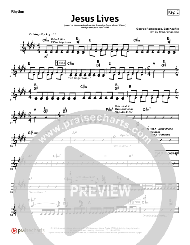 Jesus Lives Rhythm Chart (Sovereign Grace)