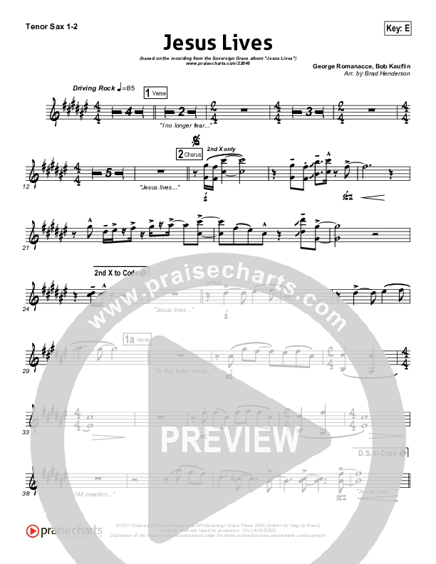Jesus Lives Tenor Sax 1/2 (Sovereign Grace)