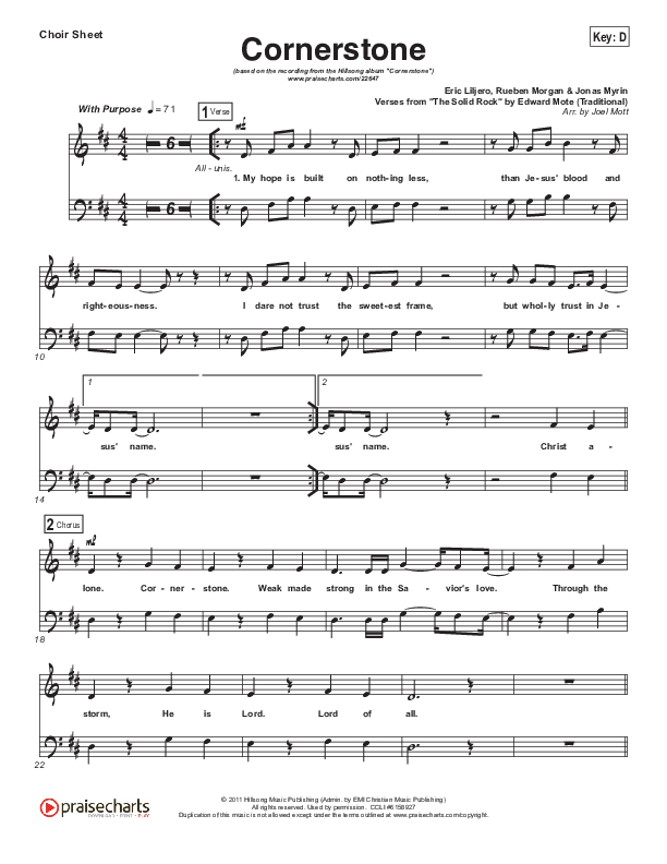 Cornerstone Choir Sheet (SATB) (Hillsong Worship)