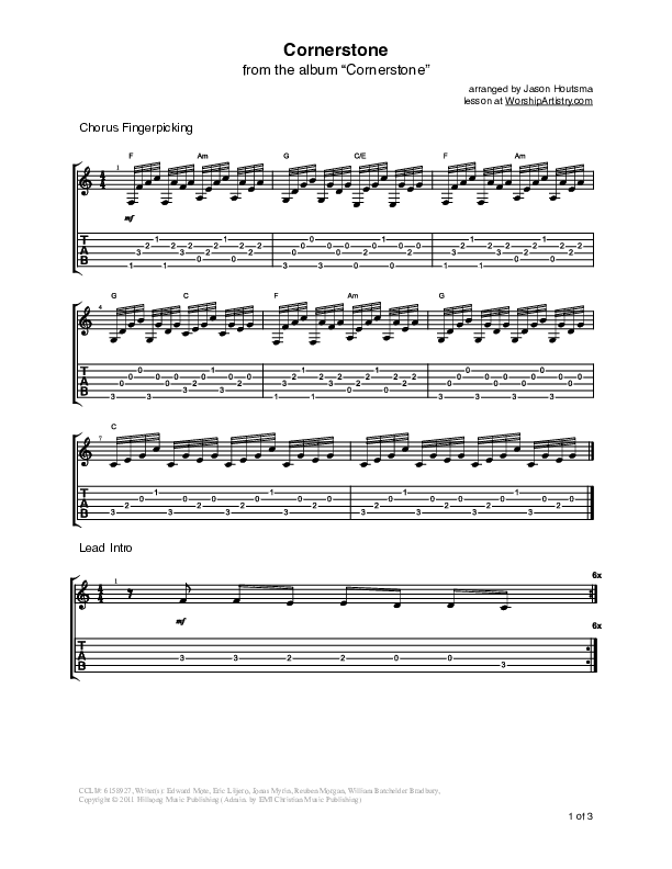 Cornerstone Guitar TAB/Riffs (Hillsong Worship)