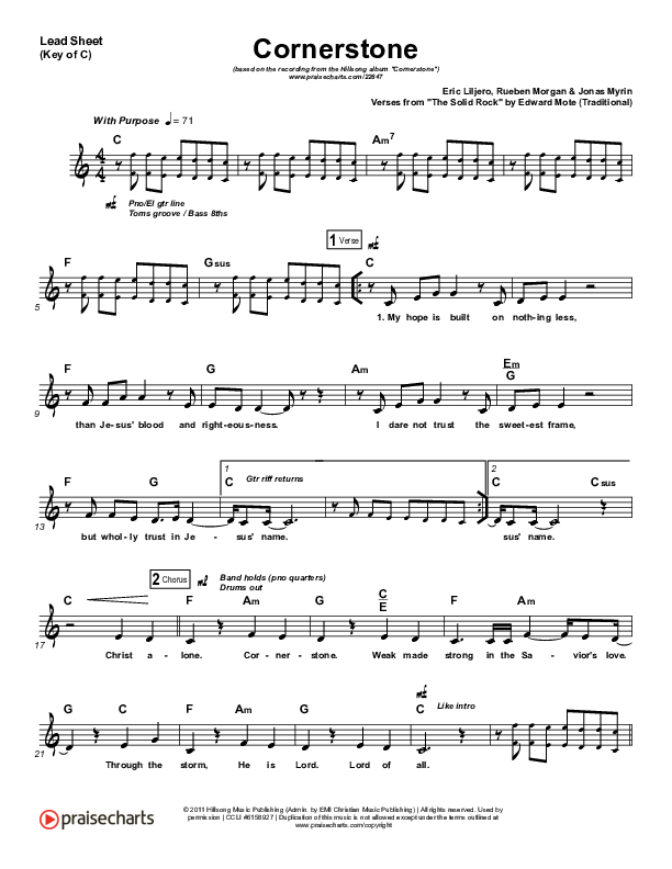 Cornerstone Lead Sheet (Melody) (Hillsong Worship)