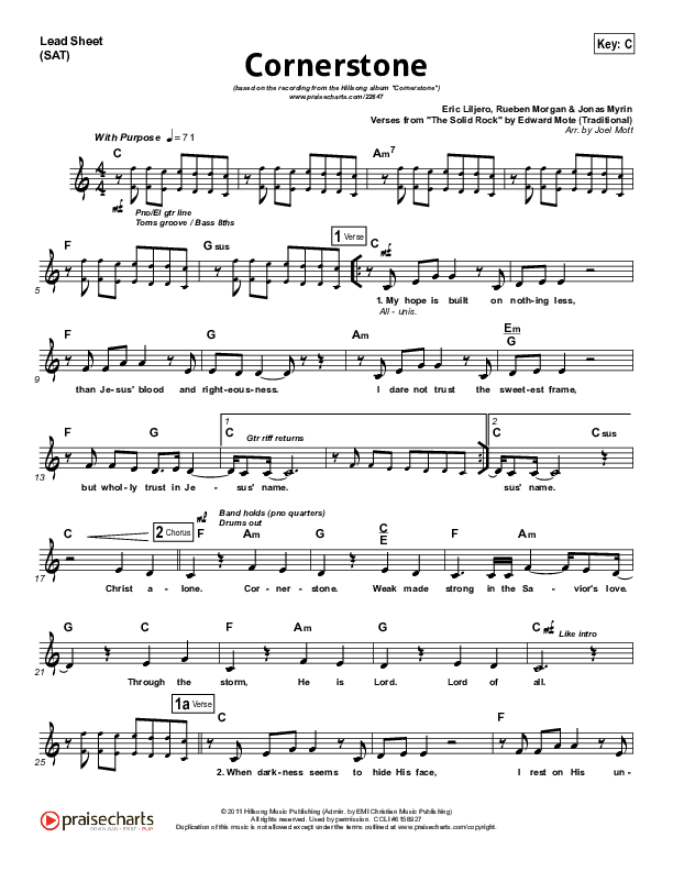 Cornerstone Lead Sheet (SAT) (Hillsong Worship)