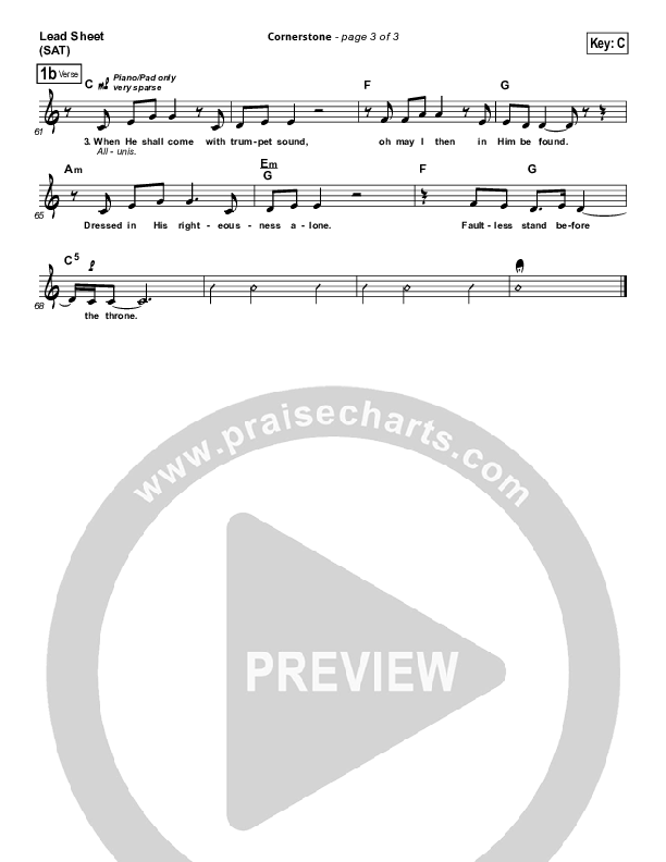 Cornerstone Lead Sheet (SAT) (Hillsong Worship)