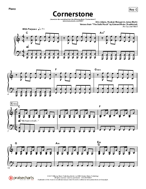 Cornerstone Piano Sheet (Hillsong Worship)