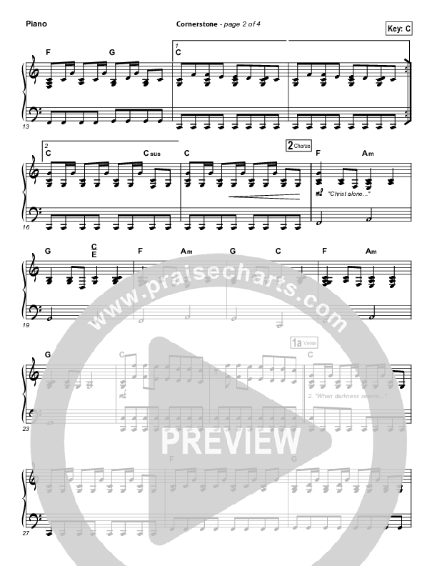 Cornerstone Piano Sheet (Hillsong Worship)
