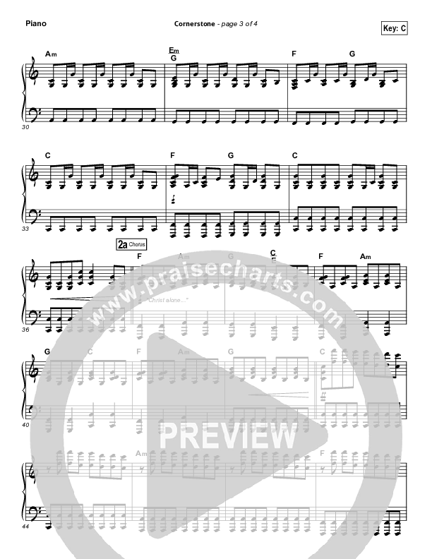 Cornerstone Piano Sheet (Hillsong Worship)