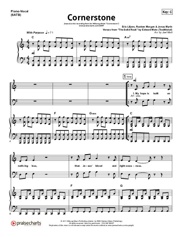 Cornerstone Piano/Vocal (SATB) (Hillsong Worship)