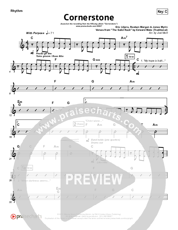 Cornerstone Rhythm Chart (Hillsong Worship)