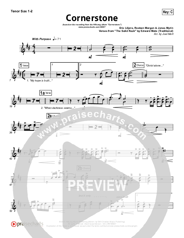 Cornerstone Tenor Sax 1,2 (Hillsong Worship)