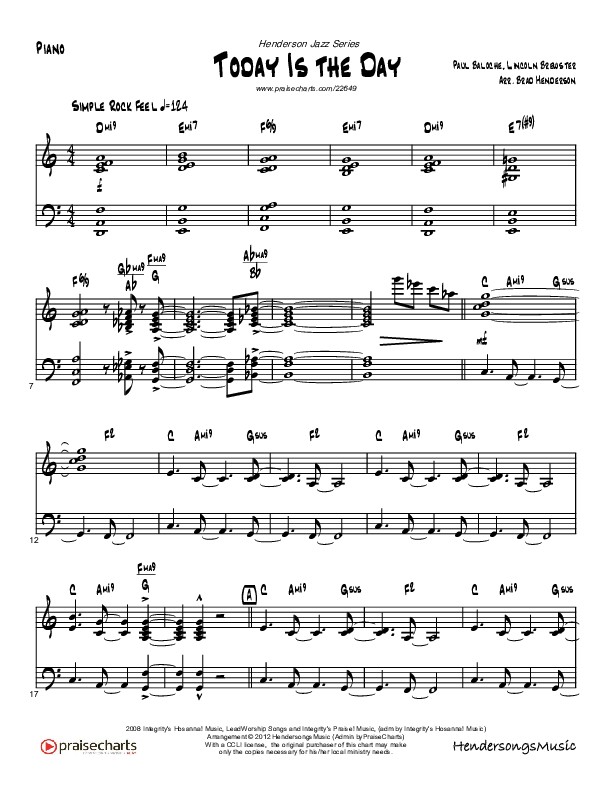 Today Is The Day (Instrumental) Piano Sheet (Brad Henderson)