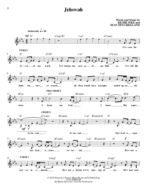 Jehovah Lead Sheet (Fike)