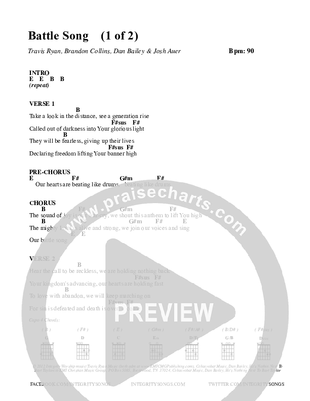 Battle Song Chord Chart (Travis Ryan)