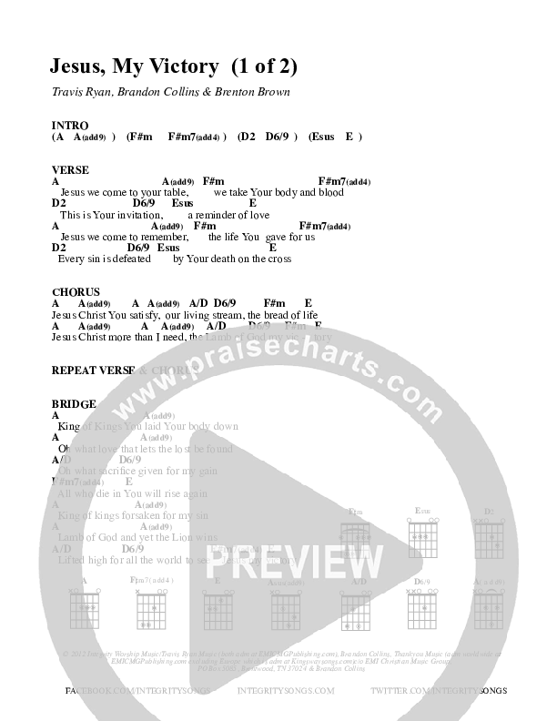 Jesus My Victory Chord Chart (Travis Ryan)
