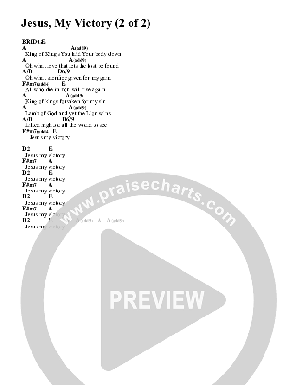 Jesus My Victory Chord Chart (Travis Ryan)