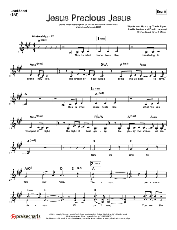 Jesus Precious Jesus Lead Sheet (Travis Ryan)