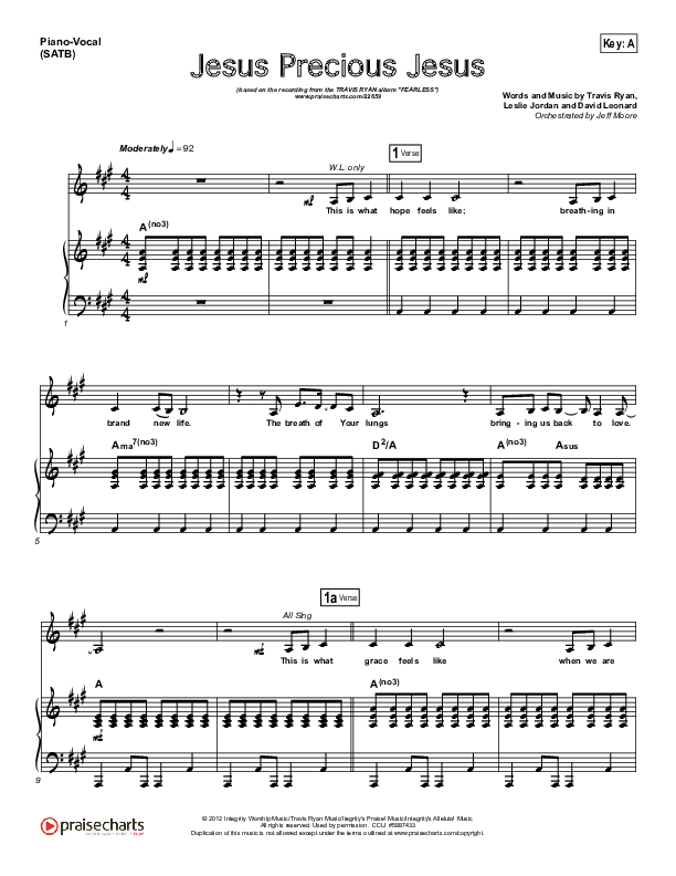 Jesus Precious Jesus Piano/Vocal Pack (Travis Ryan)