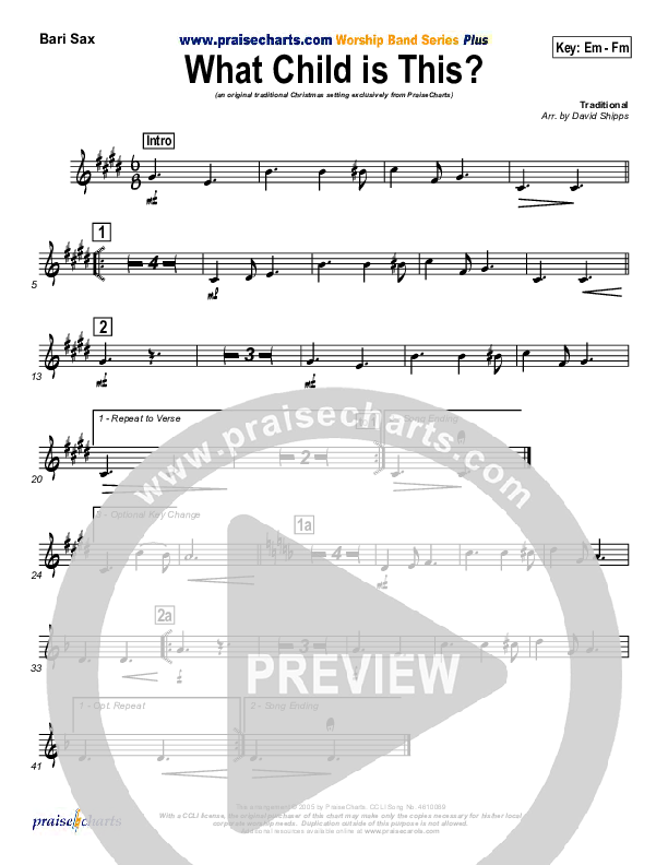 What Child Is This Bari Sax (PraiseCharts / Traditional Carol)