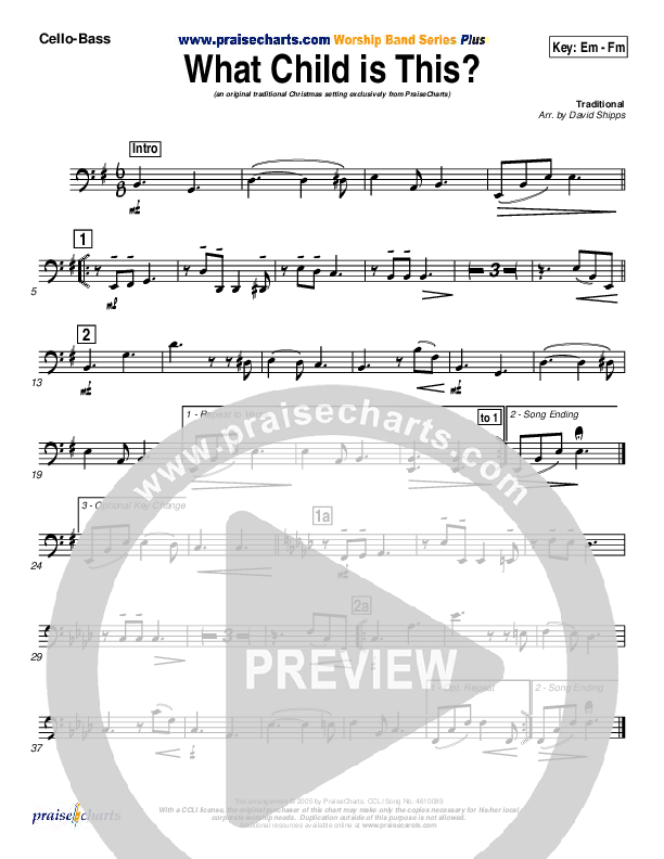What Child Is This Cello/Bass (PraiseCharts / Traditional Carol)